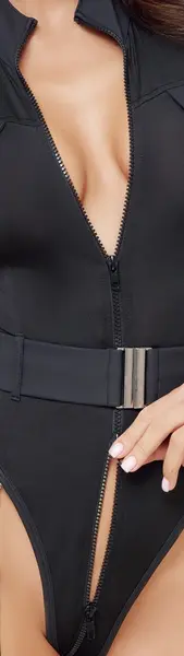 Cottelli COSTUMES Police Body L - Crni vetluk bodi sa tregerima i amblemom