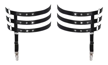 Cottelli Accessories Trostruko podesive podvezice L/XL, crni sjaj, kristali