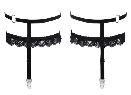 Cottelli ACCESSORIES Crne somotne podvezice L/XL sa podesivim trakama