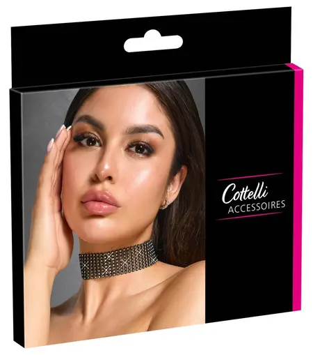Cottelli Accessories Crni podesivi čoker sa kristalima, 36 cm + produžetak