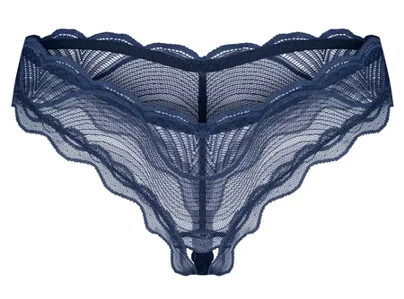 Obsessive Nightly Blue čipkasti otvoreni tanga XS/S - Elegantan providan veš