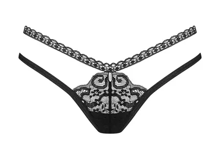 Obsessive Blomentis crni čipkasti string XS/S - Dupla traka