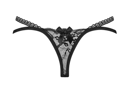 Obsessive Blomentis crni čipkasti string XS/S - Dupla traka