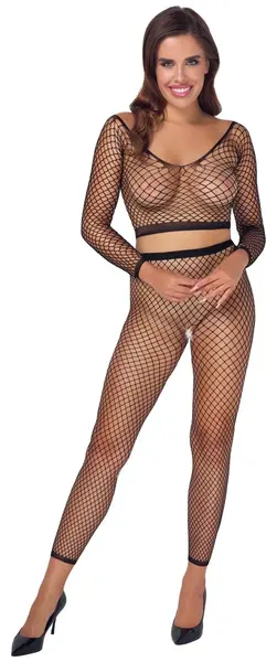 Cottelli FANTASY Crni Mrežasti Crop Top i Helanke Bez Međunožja Set S-L