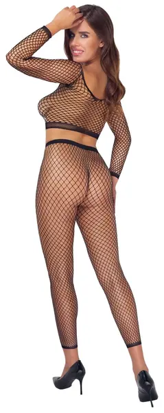 Cottelli FANTASY Crni Mrežasti Crop Top i Helanke Bez Međunožja Set S-L