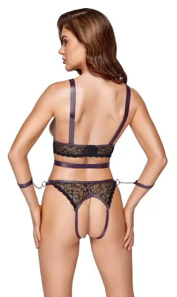Cottelli Bondage Top Set XL - Crna Čipka i Ljubičasta, Podesiv, Sa Okovima
