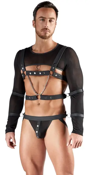 Svenjoyment Bondage Set XL - Powernet Top, Pojas i Jock, Crni