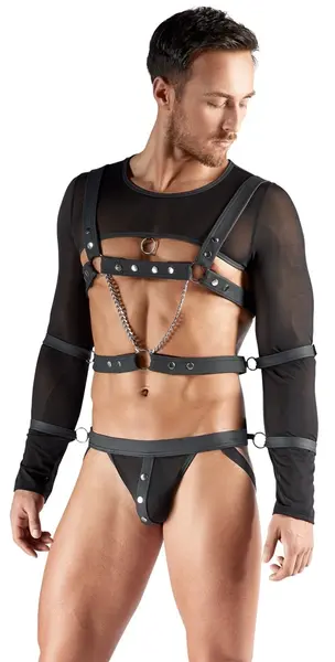 Svenjoyment Bondage Set XL - Powernet Top, Pojas i Jock, Crni