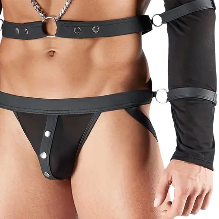 Svenjoyment Bondage Set XL - Powernet Top, Pojas i Jock, Crni