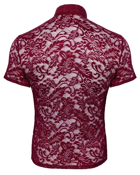Svenjoyment Men's Shirt Model L, Dark Red Floral Lace, Short Sleeves