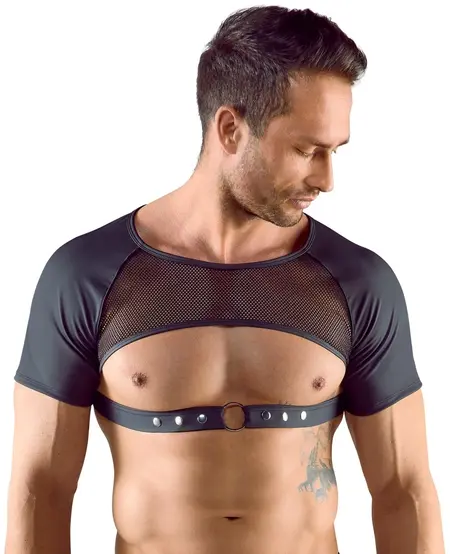 Svenjoyment Mat Crni Mrežasti Crop Top za Muškarce, Podesivi Grudni Kaiš, M