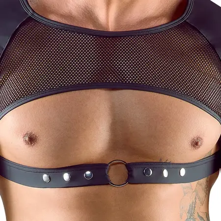 Svenjoyment Mat Crni Mrežasti Crop Top za Muškarce, Podesivi Grudni Kaiš, M