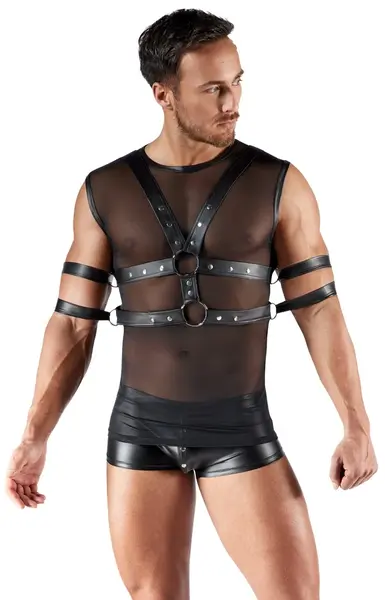 Svenjoyment BONDAGE Powernet Majica XL sa Podesivim Pojasom Set Crni