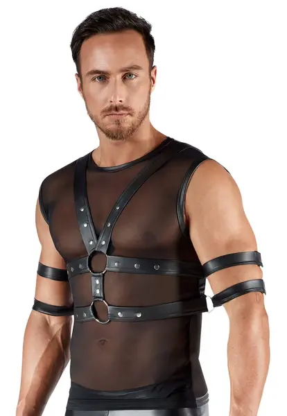 Svenjoyment Bondage Muška Powernet Majica i Set za Vezivanje Crni S