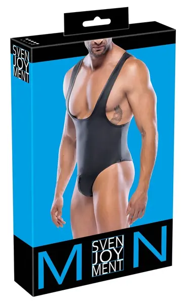 Svenjoyment Men's Bodysuit 2XL Matte Black with Zipper Front Design