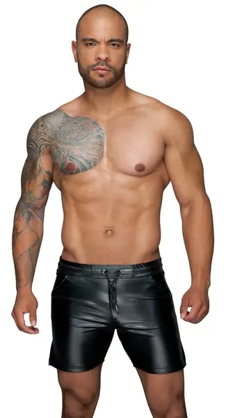 Noir Missbehaved Powerwetlook Šorts XL - Crne, Rastegljive, Vezica, Džepovi