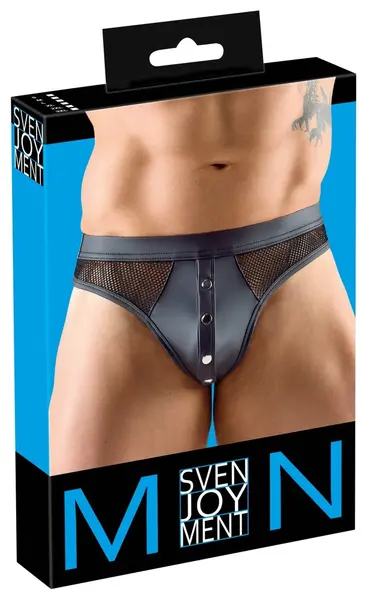 Svenjoyment XL muški tanga - crni mat i mrežasti, detalj sa kopčom na pritisak