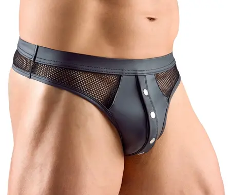 Svenjoyment XL muški tanga - crni mat i mrežasti, detalj sa kopčom na pritisak
