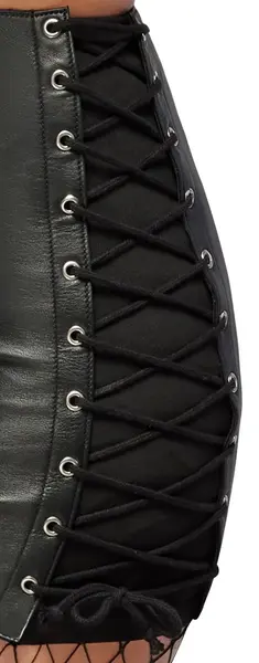ZADO Lamb Leather Skirt S - Slim Fit, Decorative Lacing, Black