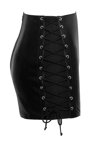 ZADO Lamb Leather Skirt S - Slim Fit, Decorative Lacing, Black