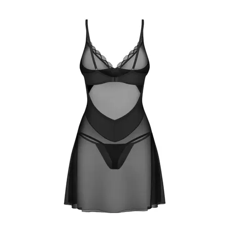 Obsessive Stelisa Set Black S/M - Prozirna košuljica i tanga, podesive naramenice