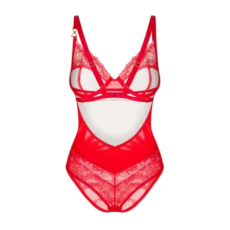 Obsessive Aliosa Teddi Crvena L/XL - Elegantan Čipkasti Bodister sa Izrezima