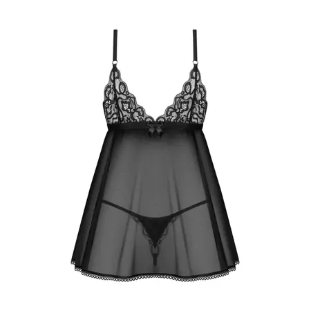 Obsessive Blomentis Babydoll & Thong Set Crni XS/S Elegantna Čipka