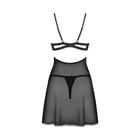Obsessive Nutris Babydoll & Thong Crni M/L - Elegantan Čipkani Lingerie Set