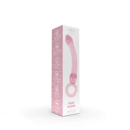 Nobu Rose Slider Pink Glass Intimate Device - Curved, Hypoallergenic, 19cm