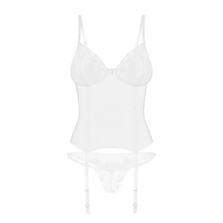 Obsessive Alissium Korset Set Beli XL/2XL Podesivi Čipkasti Dizajn