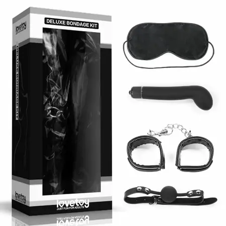 Lovetoy Deluxe 4-Piece Bondage Set with Vibrating Accessory, Black