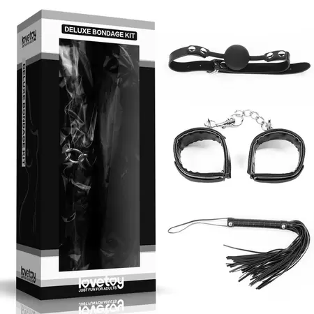 Lovetoy Deluxe 3-Piece Bondage Set - Handcuffs, Gag, Whip
