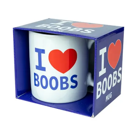 I Love Boobs Šolja Bela 400 ml - Humoristična Štampana Keramička Šolja, Bezbedna za Mašinu za Sudove