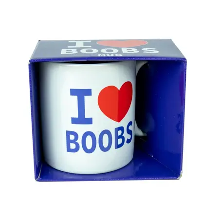 I Love Boobs Šolja Bela 400 ml - Humoristična Štampana Keramička Šolja, Bezbedna za Mašinu za Sudove
