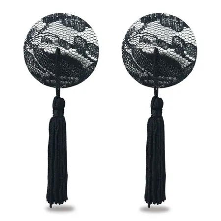 Lovetoy Reusable Lace Fringe Nipple Covers Set of 2, Black, 17x10cm