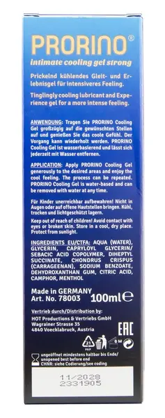 PRORINO Cooling Gel Strong 100 ml - Water-Based Enhancing Gel