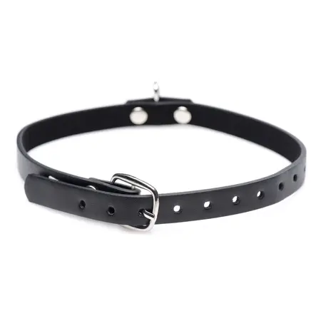 Collared Vixen Slim PU Leather Choker with Silver O-Ring, Black, Adjustable
