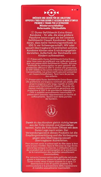Durex Gefuhlsecht XXL Ekstra Veliki Anatomski Kondomi 8 kom