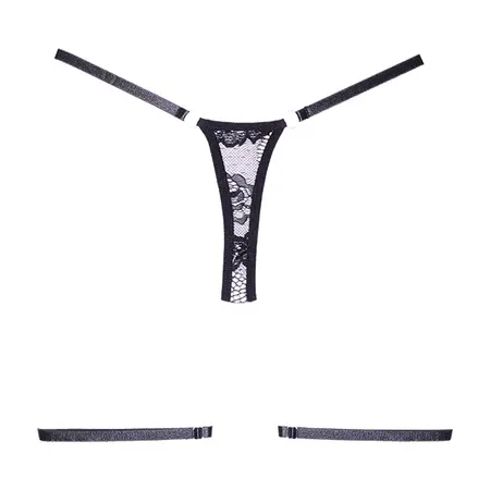 Say it with Garters Lace Thong OS Black - Adjustable Lace Lingerie Set