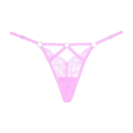 Dreamgirl Do Not Disturb Lace Thong Pink Adjustable Straps OS