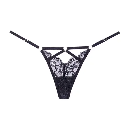 Do Not Disturb Lace Thong Adjustable Straps Black OS