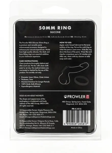 Prowler RED Silicone Support Ring 50mm Black - Durable & Hypoallergenic
