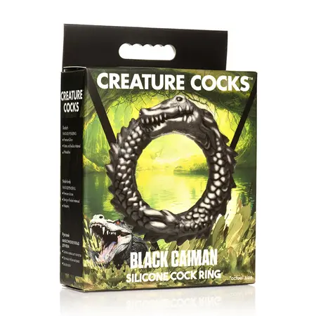 XR Brands Black Caiman Silikonski Intimni Prsten Crni Rastegljivi Dizajn