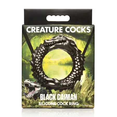 XR Brands Black Caiman Silikonski Intimni Prsten Crni Rastegljivi Dizajn