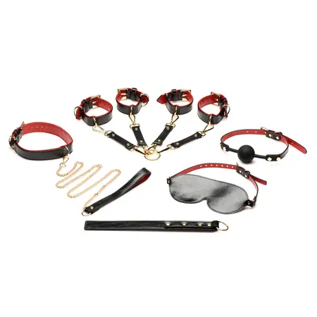 XR Brands Master Series Deluxe Bondaž Set Veganska Koža Crna/Crvena