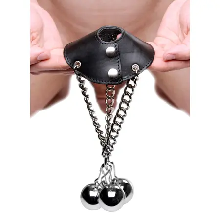 Master Series Parachute Leather Restraint with Metal Spiked Chains Black