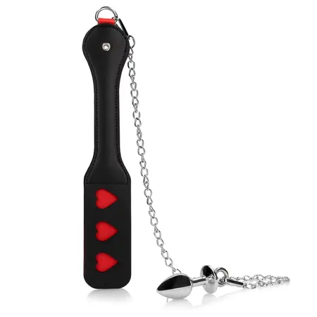 Ouch! Hearts Paddle & Metal Plug Set Black - Dizajn sa lancima