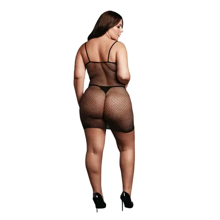 OSX kratka crna haljina od mreže sa tankim bretelema, XL-4XL