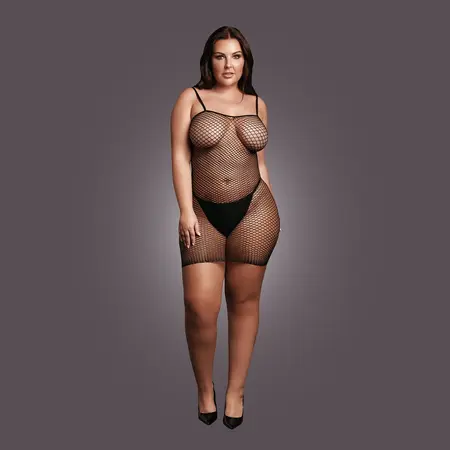 OSX kratka crna haljina od mreže sa tankim bretelema, XL-4XL