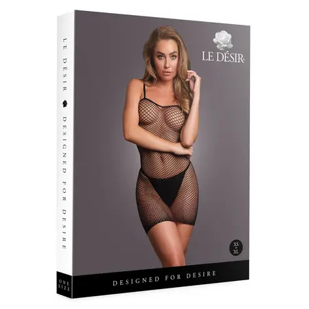 Shots Le Desir Short Fishnet Dress with Spaghetti Straps Black OS